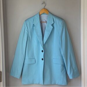 FRAME Sky Blue Oversized Poplin Blazer Jacket